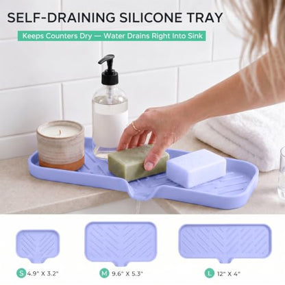 Silicone Soap Dish with Drain Spout (Light Purple / L(12"×4"))