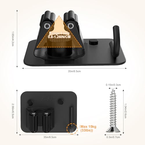 4 Pack Stainless Steel Heavy Duty Broom Holder Wall Mount with Hook (D-Black / 4PCS Gripper)