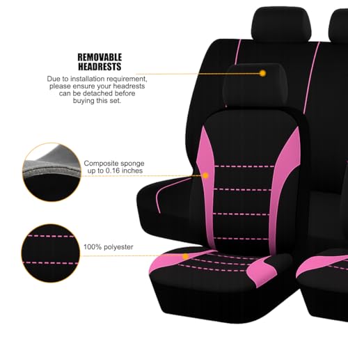 Polyester Full Car Seat Cover Set with Sponge Padding (Pink/Black)