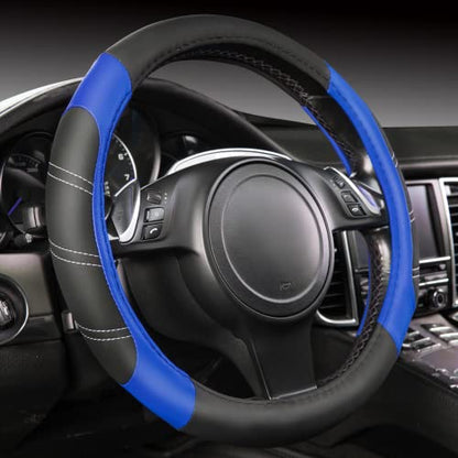 Line Rider Microfiber 14 Inch Leather Sporty Steering Wheel Cover Universal Fits for Truck (Black＆Blue / Small[13.5"-14"])