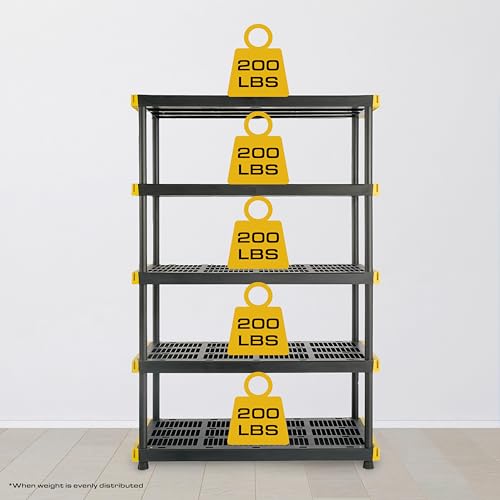 5 Tier Heavy Duty Plastic Storage Shelves for Garage Organization (5-Tier)