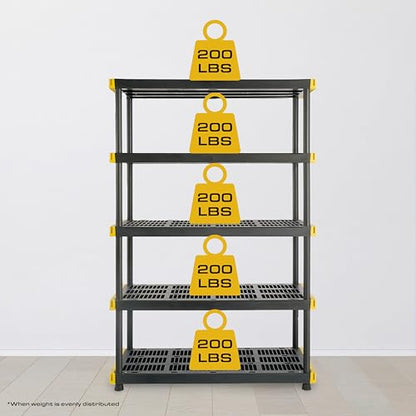 5 Tier Heavy Duty Plastic Storage Shelves for Garage Organization (5-Tier)