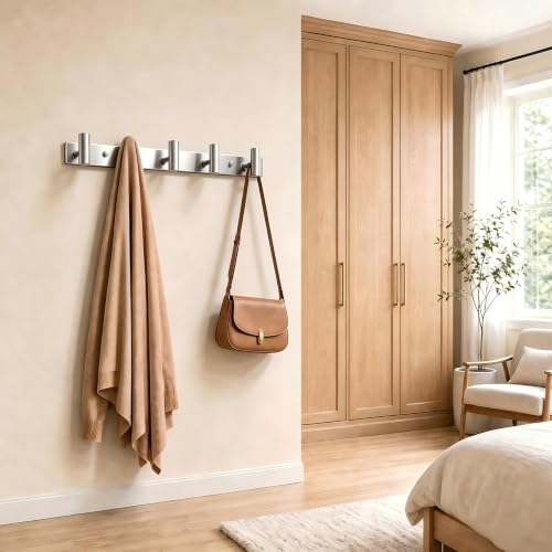Wall Mounted Coat Rack ("T" Shape 5 Hooks - 1 Pack / Silver)