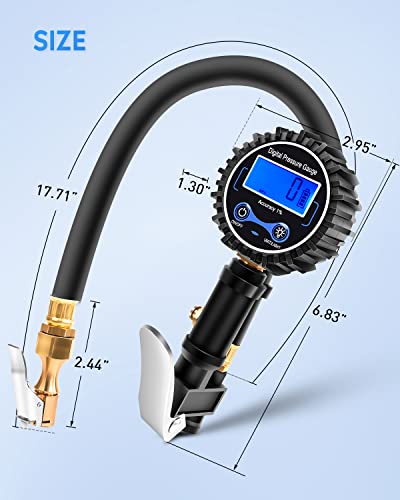 50057A Digital Tire Inflator Deflator with Pressure Gauge 250 PSI Air Chuck and Compressor Accessories with Rubber Hose and Quick Connect Coupler for 0.1 Display Resolution (Tire Inflator Gauge Style 2)