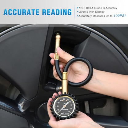 100PSI Tire Pressure Gauge Glow Dial 14" Extended Hose (Night Glow Tire Gauge)