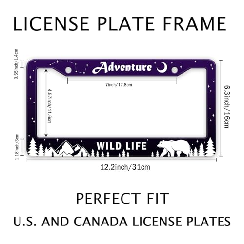 Mountains Forest Bear License Plate Frame for Jeep (Adventure -Purple)