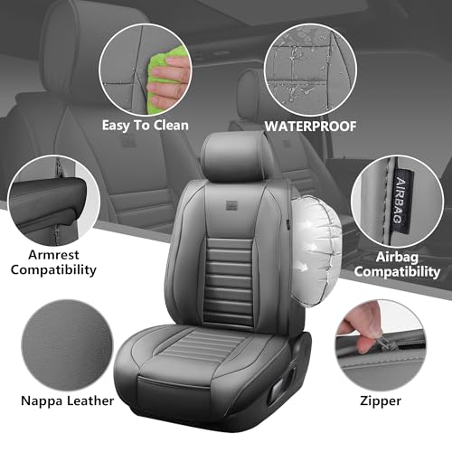 Nappa Leather Car Seat Covers Full Set (Gray Leather / Full Set)