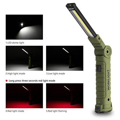 3 Pack Rechargeable LED Work Lights with Magnetic Base and 360° Rotation (Green / 3 Pack)