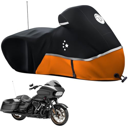 Motorcycle Cover 420D Heavy Duty Storage for Touring Models Harley Davidson Road King (Tangerine / 107“ - Side Box)