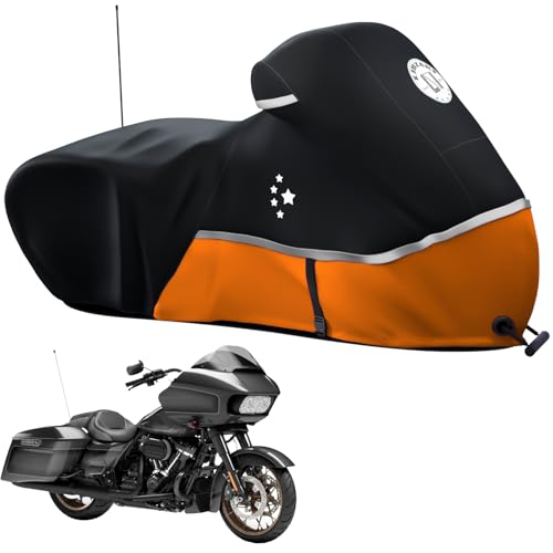 Motorcycle Cover 420D Heavy Duty Storage for Touring Models Harley Davidson Road King (Tangerine / 107“ - Side Box)