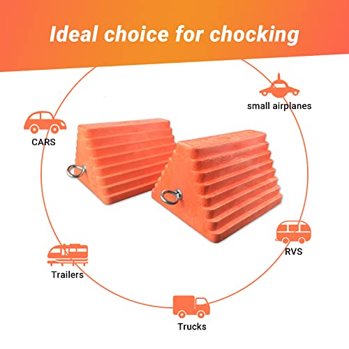 2 Packs Wheel Chocks Heavy Duty Orange with Eyebolt (Orange-2 pcs)
