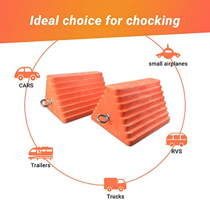 2 Packs Wheel Chocks Heavy Duty Orange with Eyebolt (Orange-2 pcs)