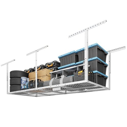 3x8 Overhead Garage Ceiling Storage Rack Organization (White / 3x8 ft)