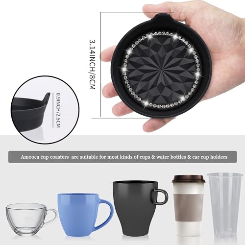 2 Pack Car Cup Holder Coaster Bling Crystal Rhinestone Car Interior (Black Flower / 2 Pack)
