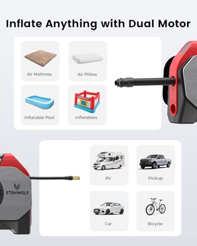 S6SE Tire Inflator Portable Air Compressor (Red / 15600 mAh)