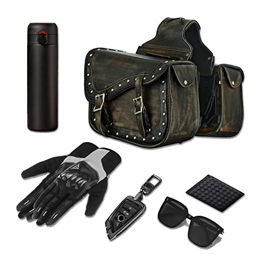 Motorcycle Saddle Bags Genuine Leather Motorcycle Luggage Bag For Softails Sportsters and Choppers (13”x13“x10” / Distressed Brown)