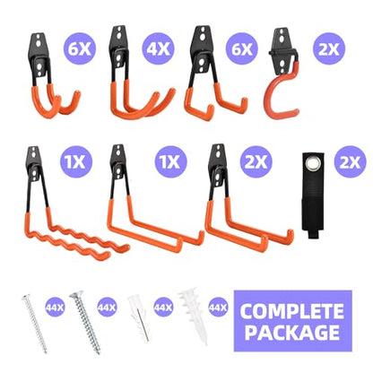 24 Pack Garage Hooks Steel Heavy Duty Garage Storage Hooks Utility Steel Wall Mount Garage Hanger&Organizer for Bikes (Orange-HD-24PC)