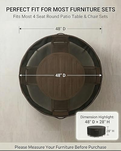 Round Outdoor Patio Furniture Cover (Round Cover-Black / 48"DIA x 28"H)