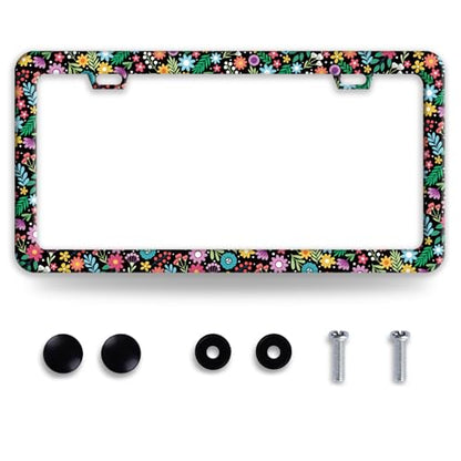 Colorful Flowers Art Stainless Steel License Plate Frame for US Cars Decor (Colorful Flowers)