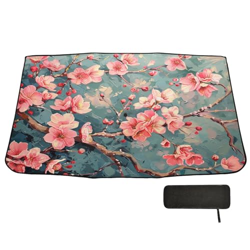 Windshield Sun Shade Umbrella Cherry Blossom Branch Floral Foldable Car Front Window Sunshade Blocks UV Rays Heat Keep Vehicle Cool 55"x27.5" (multi 24)
