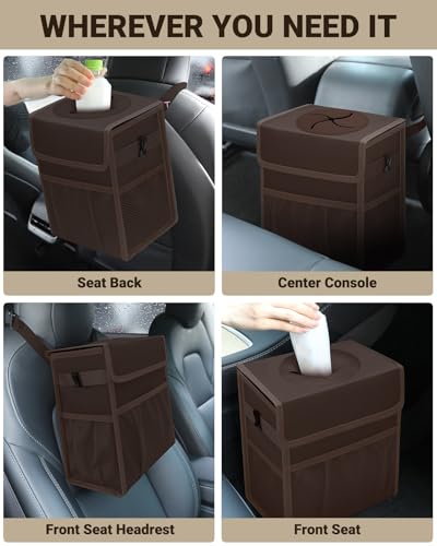 Car Trash Can with Lid (2.5 Gallons / Brown)
