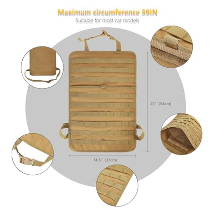 Universal Tactical Seat Back Organizer Vehicle Molle Panel Organizer Storage Bag with 5 Detachable Molle Pouch for All Vehicel Such as Jeep (A model-Khaki)