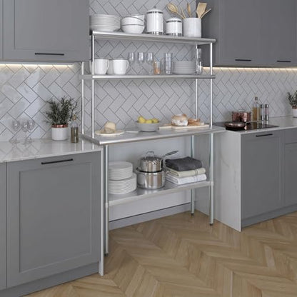 Stainless Steel Work Table Double Tier Overshelf 18" x 48" Work Table + 12" Overshelf (18" x 48" Work Table + 12" Overshelf)