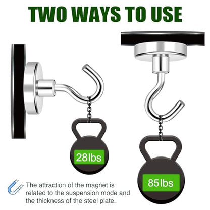 12 Pack Magnetic Hooks Heavy Duty 85lbs Strong Magnets (Silver / 12pack-85LB)