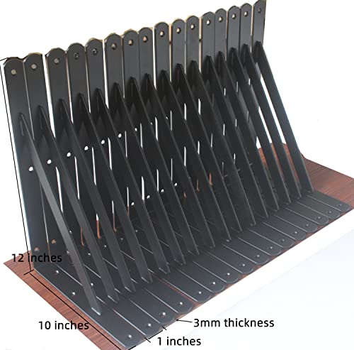 20 Pack L12 x H 8" Black Heavy Duty Shelf Brackets with Screws Metal Shelf Brackets Shelf Support Angle Brackets for Shelves L Brackets Heavy Duty Floating Shelf (20 Pack-Black / 12''x8'')