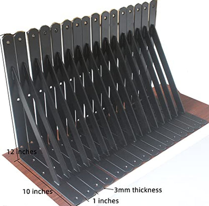 20 Pack L12 x H 8" Black Heavy Duty Shelf Brackets with Screws Metal Shelf Brackets Shelf Support Angle Brackets for Shelves L Brackets Heavy Duty Floating Shelf (20 Pack-Black / 12''x8'')
