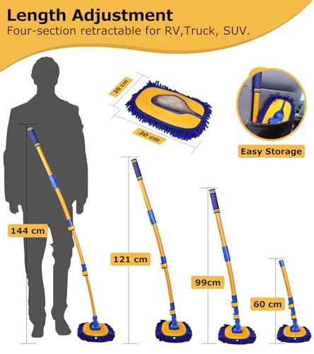 56.7" Car Wash Brush Mop Kit Mitt Sponge with Long Handle Car Cleaning Supplies Kit Tools Car Washing Duster Exterior Scratch Free (Blue)