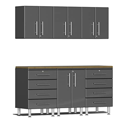 UG22072G 7 Piece Garage Cabinet Kit with Bamboo Worktop in Graphite Grey Metallic