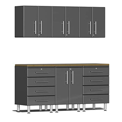 UG22072G 7 Piece Garage Cabinet Kit with Bamboo Worktop in Graphite Grey Metallic
