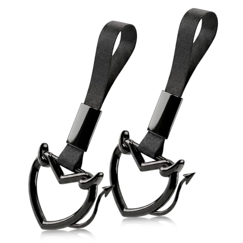 2 Pcs Devil Heart Shaped Car Handle Strap (Black-Tail)