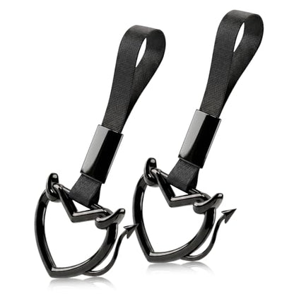 2 Pcs Devil Heart Shaped Car Handle Strap (Black-Tail)