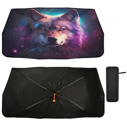 Car Front Windshield Sunshade (Wolf Purple Starry Sky)