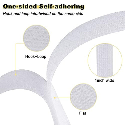 1"x16ft Hook and Loop Straps with 25 Metal Buckles (1in x 16ft White)