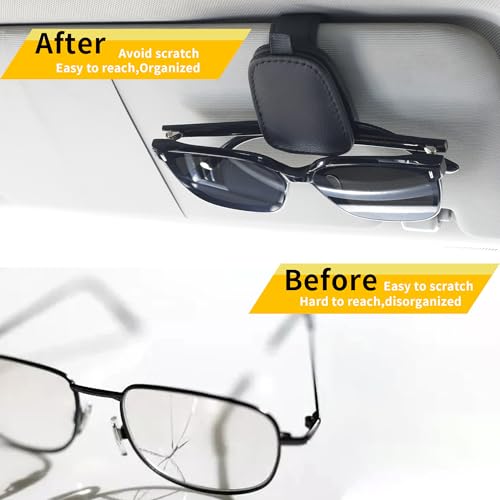 Magnetic Leather Sunglasses Holder for Car (Black)