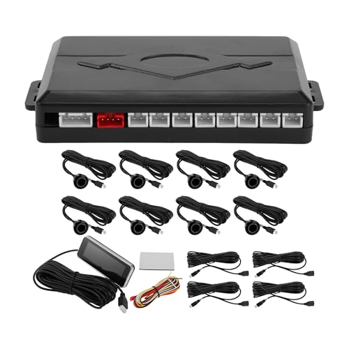 Auto Vehicle Reverse Backup Radar System Reverse Parking Sensors Sound Warning Alarm Buzzer Reminder Distance Detection Black 8 Parking Sensors (Black)