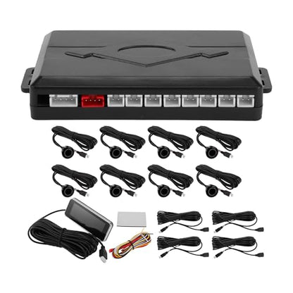 Auto Vehicle Reverse Backup Radar System Reverse Parking Sensors Sound Warning Alarm Buzzer Reminder Distance Detection Black 8 Parking Sensors (Black)