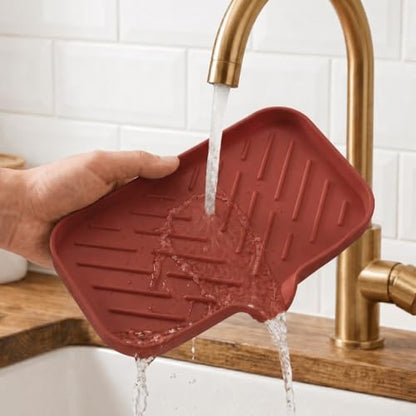 Silicone Soap Dish with Drain Spout (Red / M(9.6"×5.3"))
