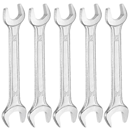 5pcs Double Open End Wrench 12mm x 14mm Metric 15 Degree Offset Angle Small Flat Head Wrench Galvanizing Open Ended Spanner for Automotive Repair Furniture Assembly (12mm x 14mm)