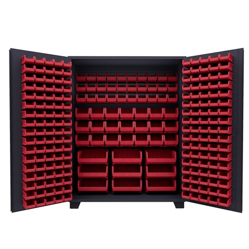 Tool Storage Cabinet with Bin Mounts (Red / 230 bins, 60" W x 24" D x 78" H)