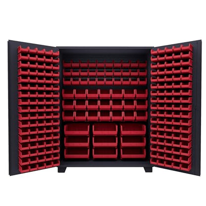 Tool Storage Cabinet with Bin Mounts (Red / 230 bins, 60" W x 24" D x 78" H)