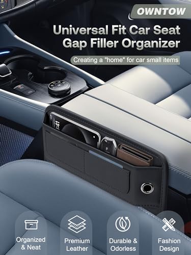 Universal Fit Premium Leather Car Seat Gap Filler Organizer (02 Black, 2 Pack)