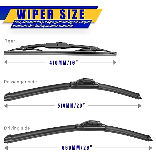 3 Wipers Fits Dodge Caravan 08 (26"+20"+16")