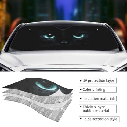 Black Cat Eyes Car Windshield Sunshade Front Window Sun Visor Protector Foldable Shield Cover for Truck SUV (Black11 / Small)