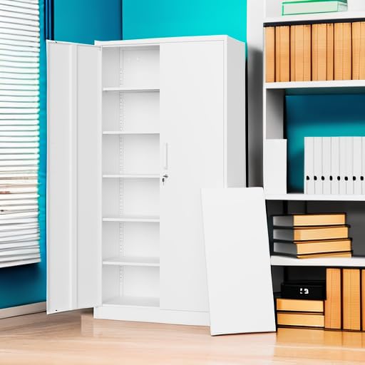 Metal Storage Cabinets with Lock Door (71 X 32 X 16 In(H X W X D) / White)