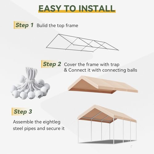 10x20 FT Carport (Khaki / 10x20 FT)