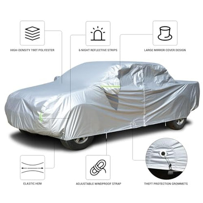 Truck Car Cover Waterproof All Weather Breathable Light Shell with Door Zipper & Lock (Silver-Green / TM：for Truck(Lenght 212"))